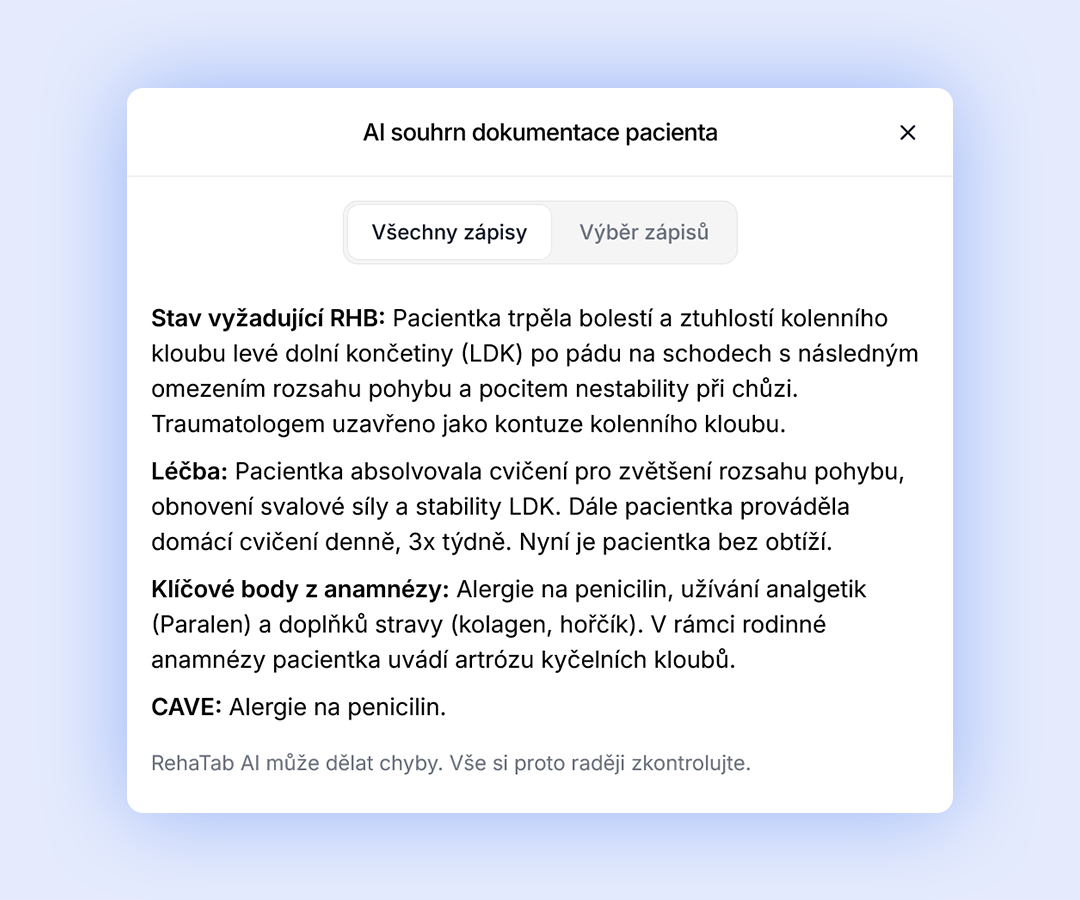 AI súhrn dokumentácie pacienta