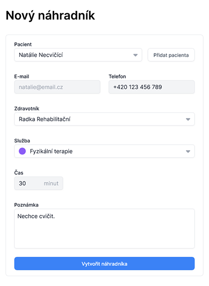 Přidání náhradníka